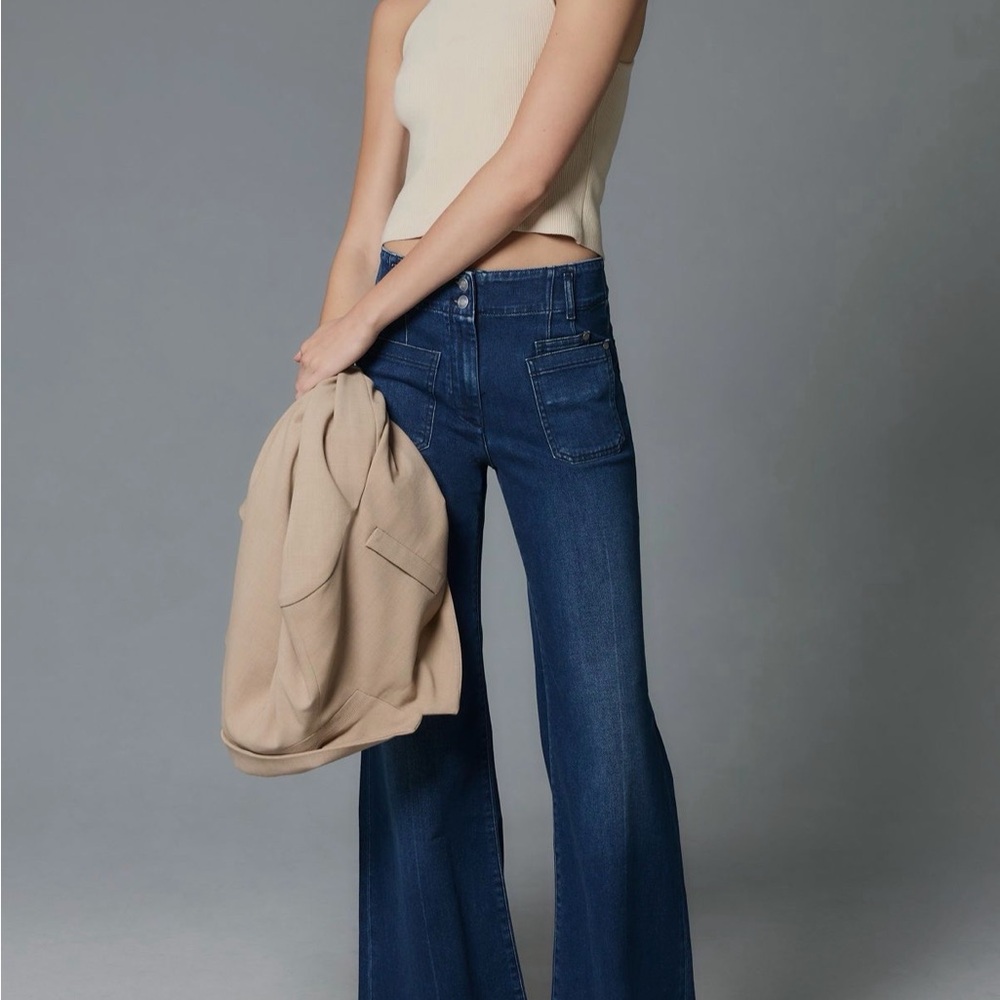 NWT Anthropologie Maeve Dark Blue Flare Jeans